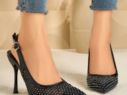 Glitter Grid Hollow High Heels